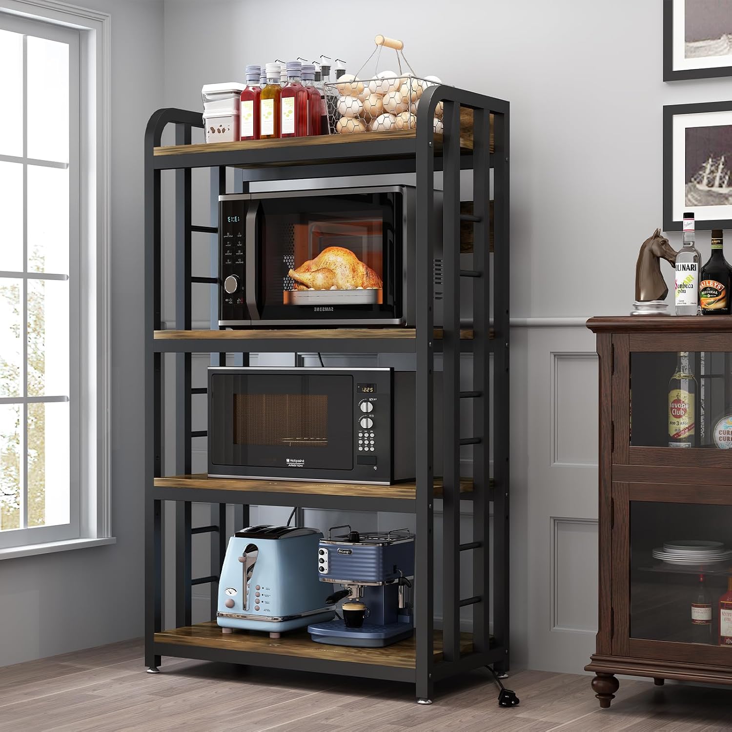 Kitchen Appliances Countertop - 4-stöckiges Küchenregal mit Steckdose, freistehender Mikrowellenständer,