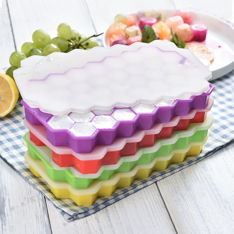 Kitchen Appliances Organizer - 37-Gitter-Silikon-Eisgitter-Kugel-Eiswürfelform mit Deckel, Eis-Aufbewahrungsbox, leicht zu